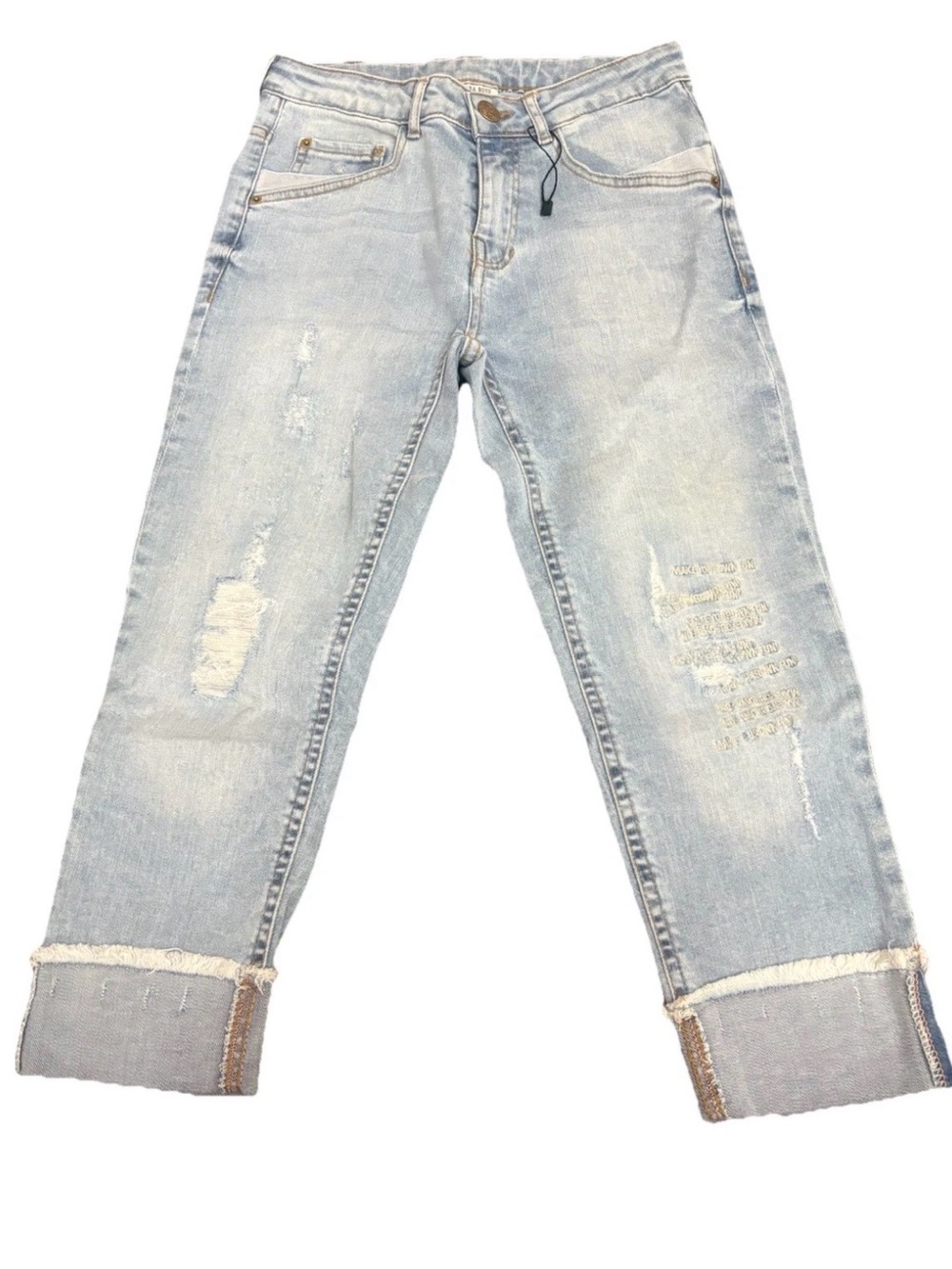 Zara Kids Boys Distressed Jeans Size 10 Light Wash Cuffed